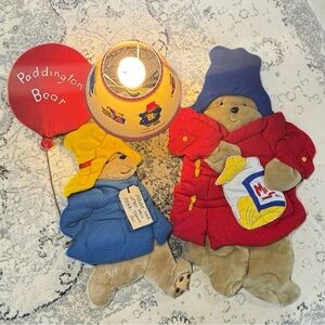 Vtg Paddington Bear Nursery Table Lamp Works 2 Wall Hanging Plush Infantino Eden